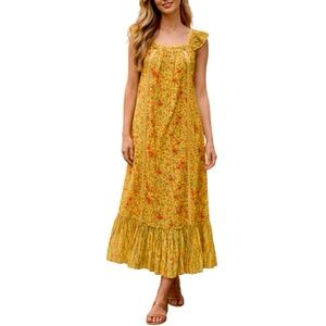 Roller Rabbit Floral Cottagecore Stripe Zarela Sleeveless Ruffle Dress Medium